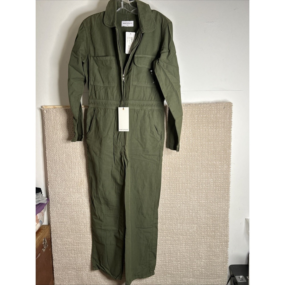 Rivet Utility Artist Long Sleeve Jumpsuit Green Canvas Sz S